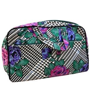 Christian Dior | Vintage 90s Beauté Large Floral Houndstooth Travel Cosmetic Bag